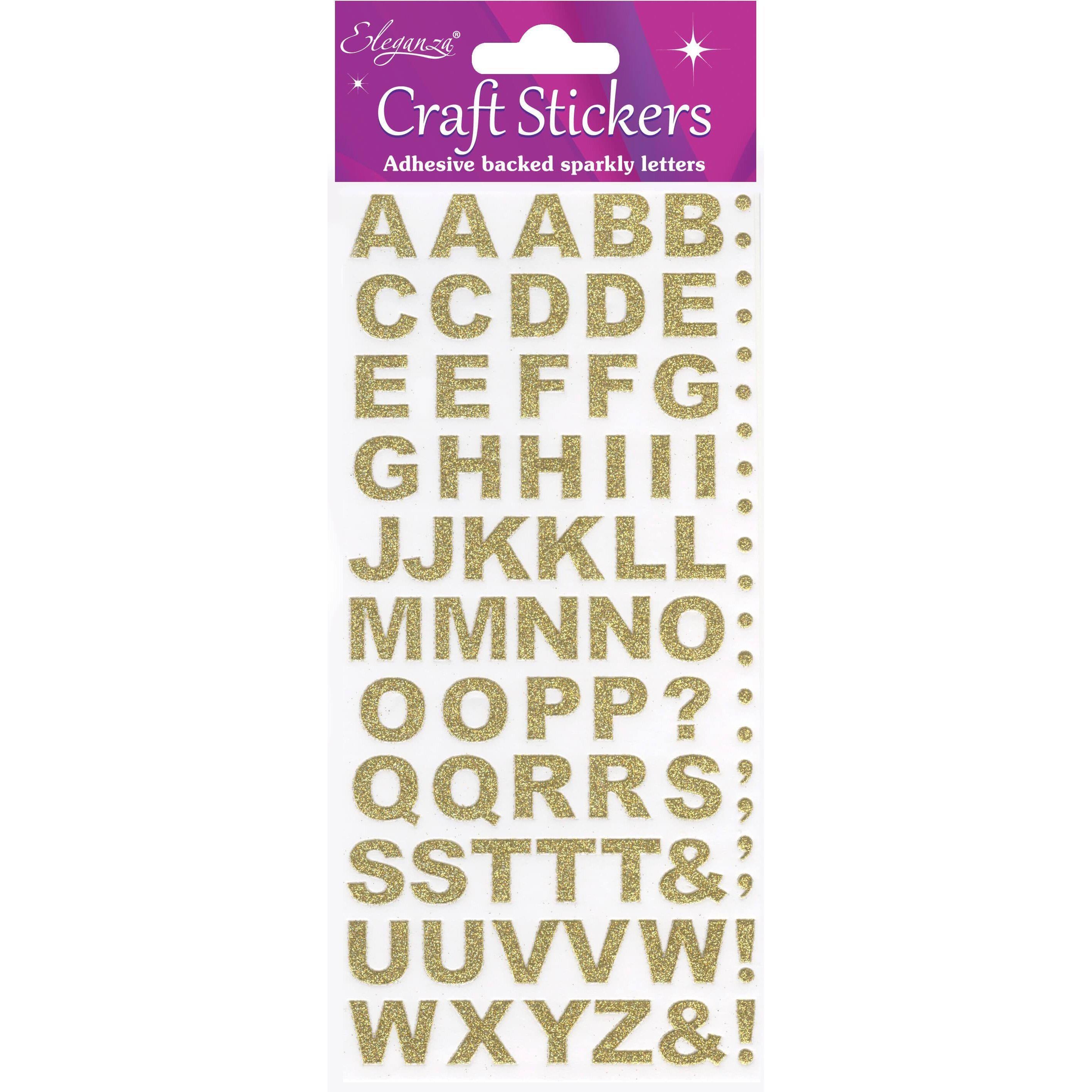 Gold Glitter Letters Alphabet Sheet of 60 Craft Stickers Embellishments 