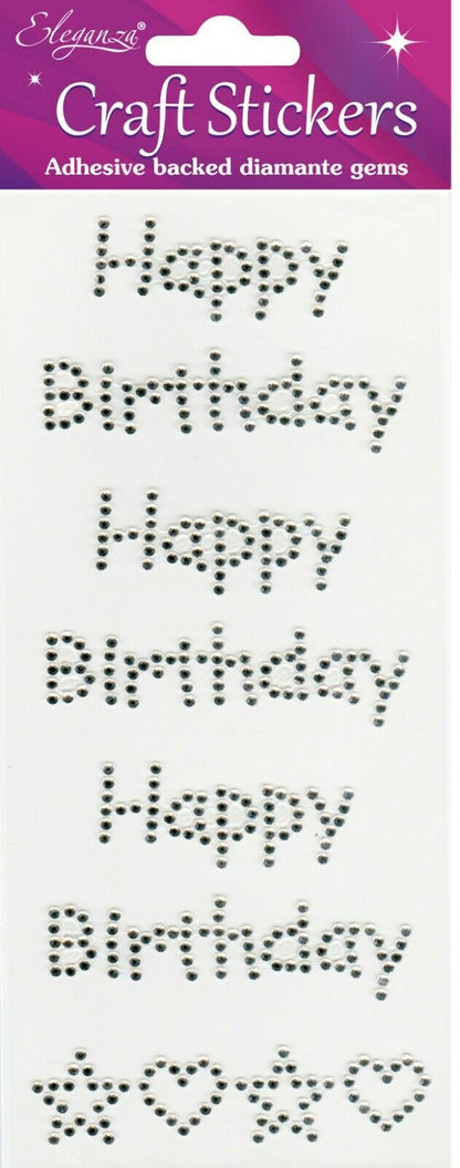 Happy Birthday Diamante Gem Stickers Self Adhesive For Card Making Art & Craft