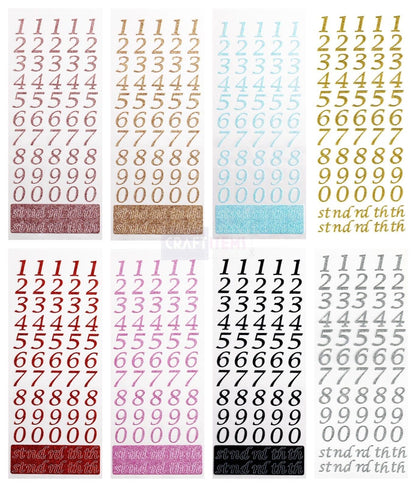 Small Glitter Number Sticker Sheet For Card Making Craft Italic Font 15mm High