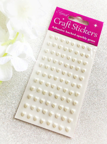 6mm Pearl Hearts Self Adhesive Stick On Craft Sticker Gems For Wedding Invites