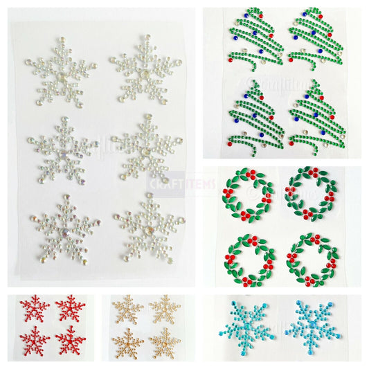 Christmas Snowflake Tree Wreath Diamante Gem Sticker Sheet Card Making Craft