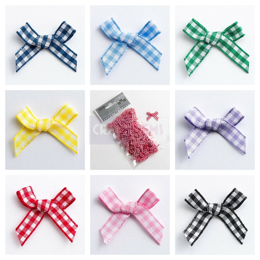 Small Gingham Check Mini Ribbon Bows 3cm Wide Made 6mm Ribbon Pre-Tied School