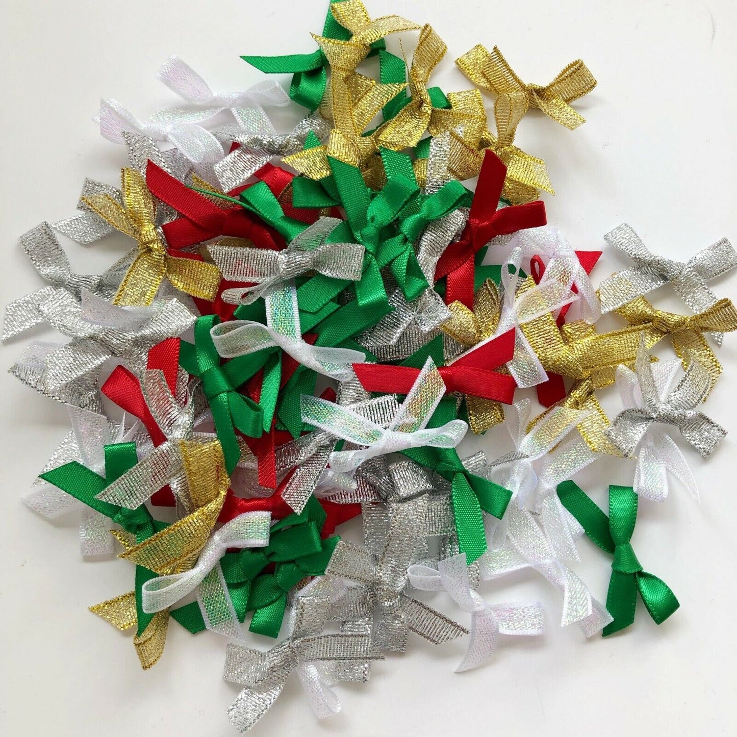 Christmas Small Satin Ribbon Bows 3cm Wide 7mm Ribbon Pre-Tied Card Making Craft