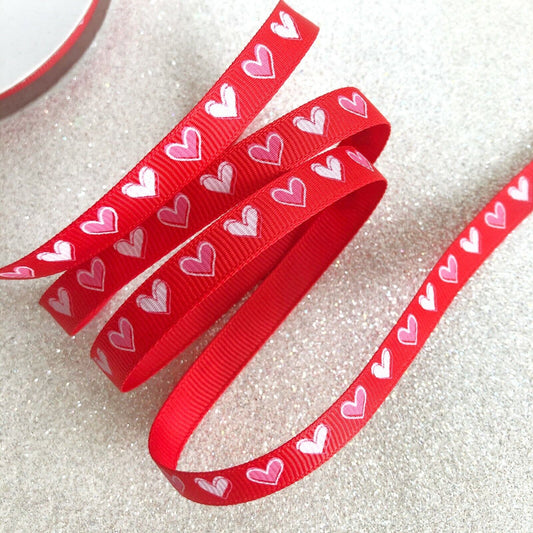 Heart Grosgrain Ribbon Red Pink Graphic Print 1cm Wide Gift Wrap Crafts DIY Love