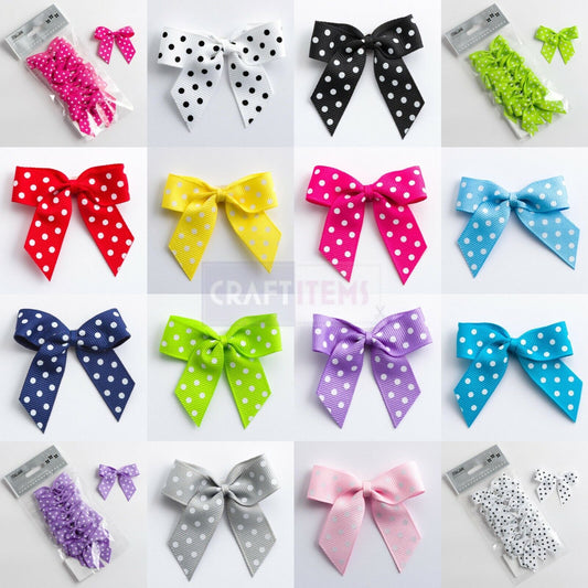 Polka Dot Grosgrain Bows 5cm Wide  15mm Ribbon Self Adhesive For Easter Crafts