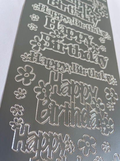 Happy Birthday Peel Off Sticker Sheet Large Greetings Flowers Card Making Craft