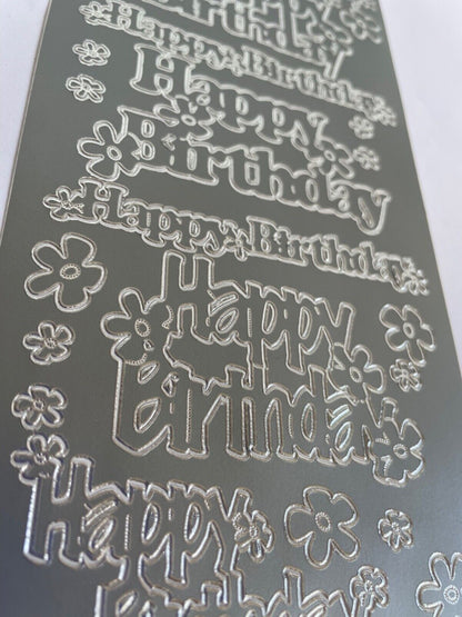 Happy Birthday Peel Off Sticker Sheet Large Greetings Flowers Card Making Craft