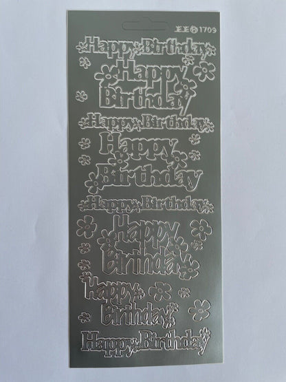 Happy Birthday Peel Off Sticker Sheet Large Greetings Flowers Card Making Craft