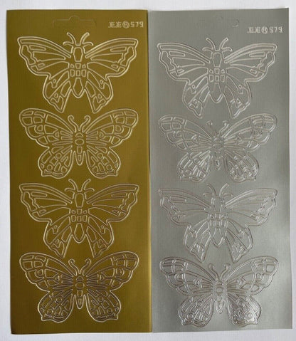 Extra Large Butterfly Peel Off Sticker Sheet For Card Making Craft Gold / Silver