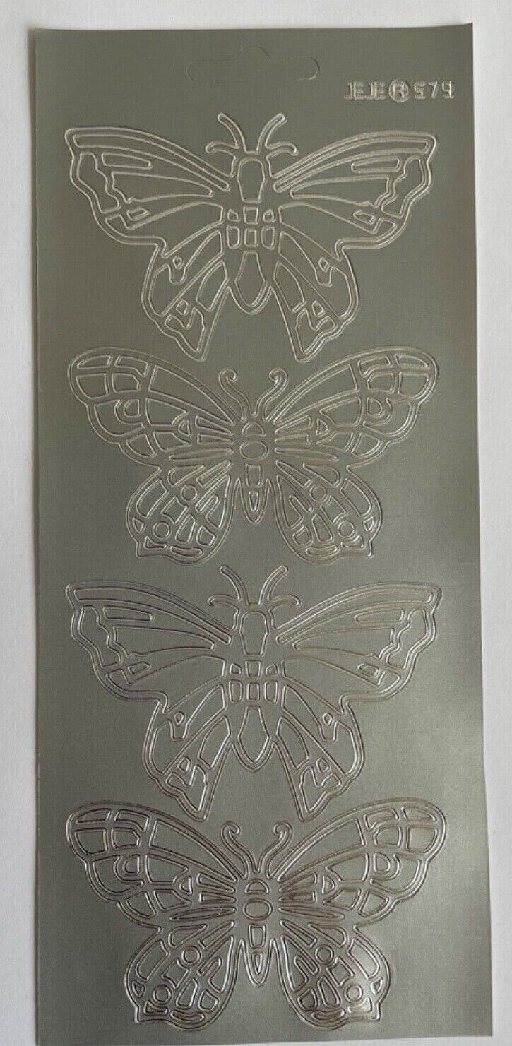 Extra Large Butterfly Peel Off Sticker Sheet For Card Making Craft Gold / Silver