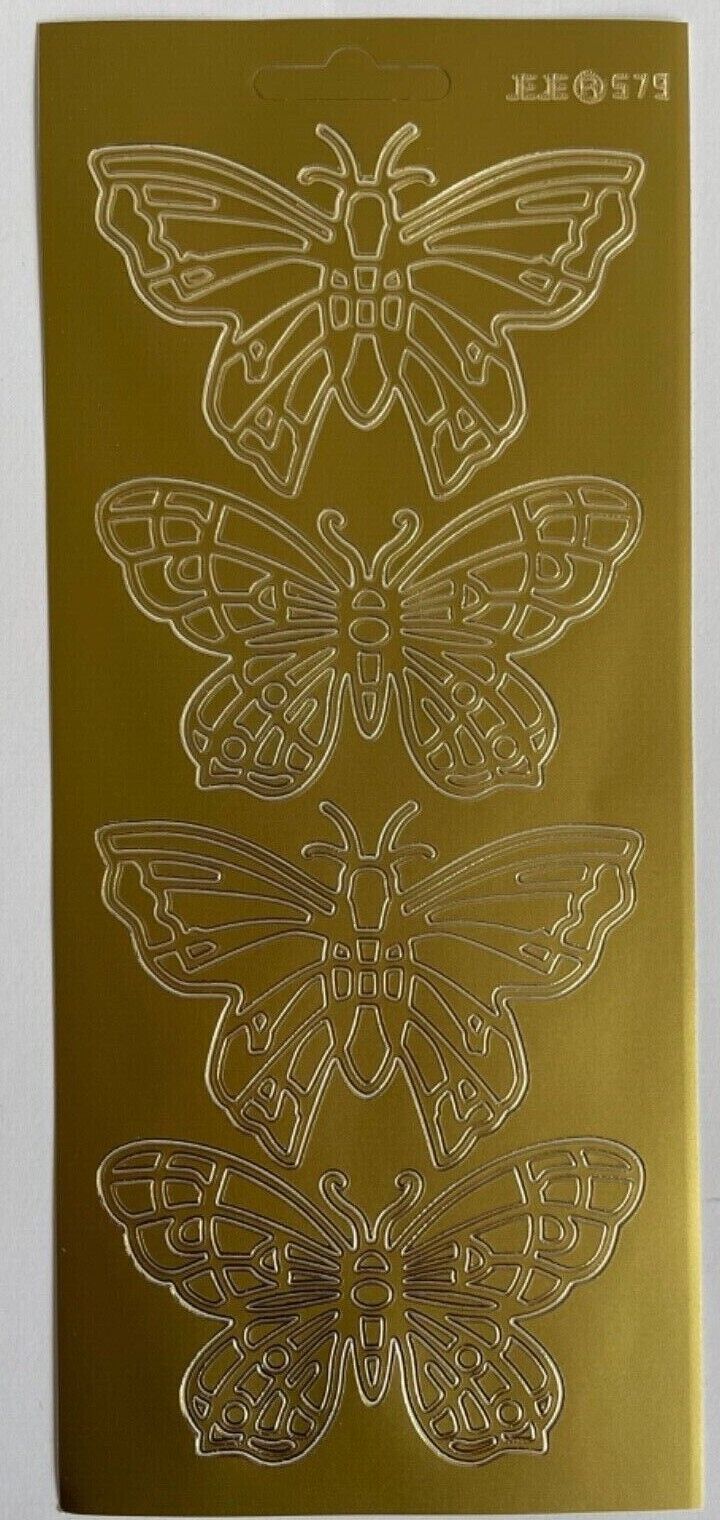 Extra Large Butterfly Peel Off Sticker Sheet For Card Making Craft Gold / Silver