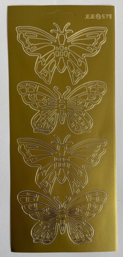 Extra Large Butterfly Peel Off Sticker Sheet For Card Making Craft Gold / Silver