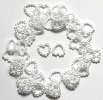 50 Small Pearl Effect Beaded Hearts 11mm Clearance