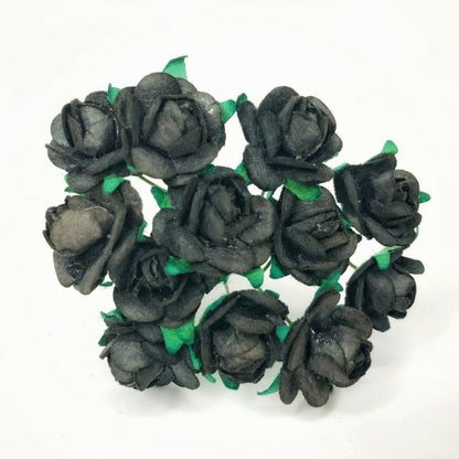 Mini Mulberry Paper Roses 15mm Flowers Wire Green Bendy Stem Card Making Craft