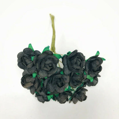 Mini Mulberry Paper Roses 15mm Flowers Wire Green Bendy Stem Card Making Craft