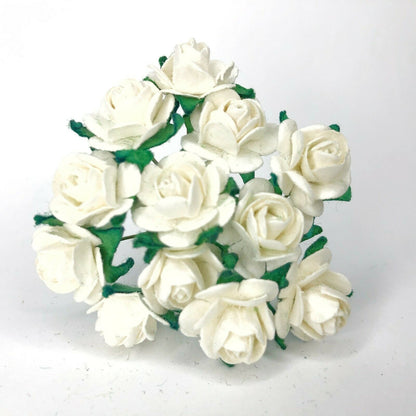 Mini Mulberry Paper Roses 15mm Flowers Wire Green Bendy Stem Card Making Craft