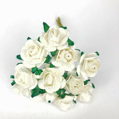 Mini Mulberry Paper Roses 15mm Flowers Wire Green Bendy Stem Card Making Craft