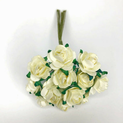 Mini Mulberry Paper Roses 15mm Flowers Wire Green Bendy Stem Card Making Craft