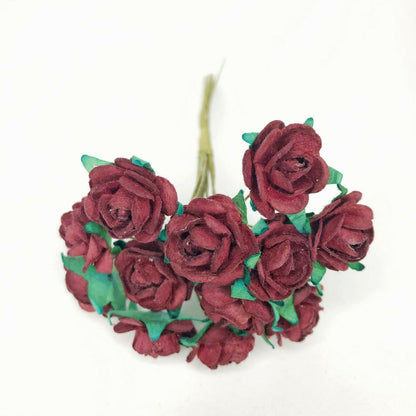 Mini Mulberry Paper Roses 15mm Flowers Wire Green Bendy Stem Card Making Craft