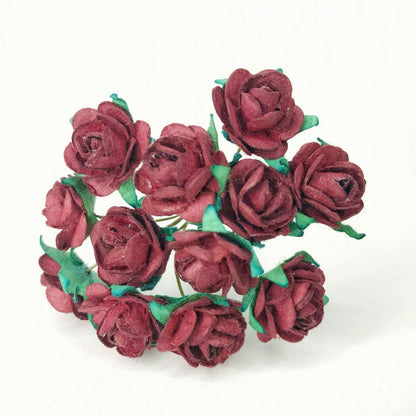 Mini Mulberry Paper Roses 15mm Flowers Wire Green Bendy Stem Card Making Craft