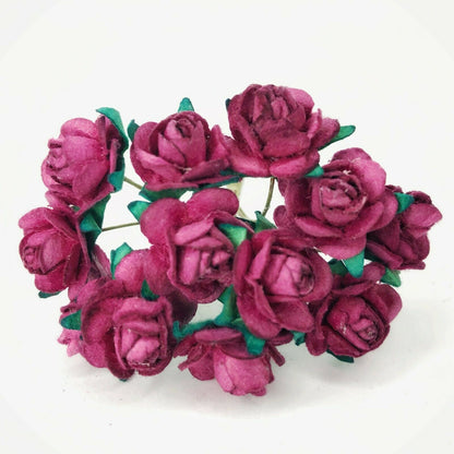 Mini Mulberry Paper Roses 15mm Flowers Wire Green Bendy Stem Card Making Craft