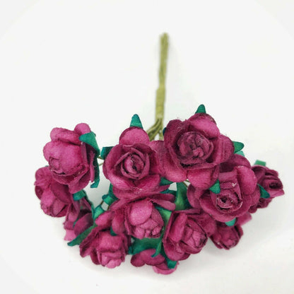 Mini Mulberry Paper Roses 15mm Flowers Wire Green Bendy Stem Card Making Craft