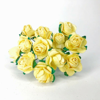 Mini Mulberry Paper Roses 15mm Flowers Wire Green Bendy Stem Card Making Craft