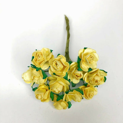 Mini Mulberry Paper Roses 15mm Flowers Wire Green Bendy Stem Card Making Craft