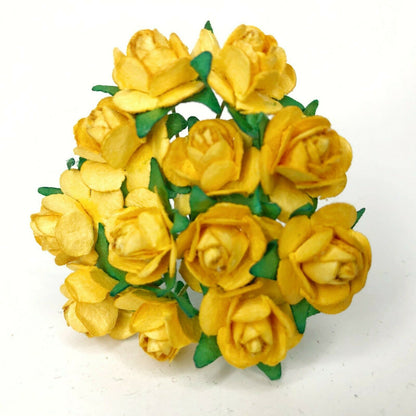 Mini Mulberry Paper Roses 15mm Flowers Wire Green Bendy Stem Card Making Craft