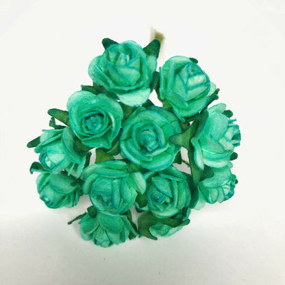 Mini Mulberry Paper Roses 15mm Flowers Wire Green Bendy Stem Card Making Craft