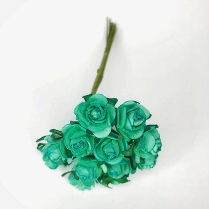 Mini Mulberry Paper Roses 15mm Flowers Wire Green Bendy Stem Card Making Craft