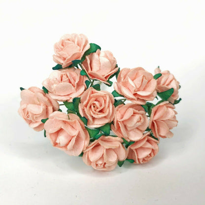 Mini Mulberry Paper Roses 15mm Flowers Wire Green Bendy Stem Card Making Craft