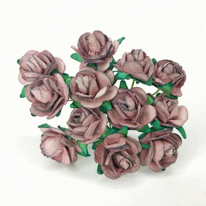 Mini Mulberry Paper Roses 15mm Flowers Wire Green Bendy Stem Card Making Craft