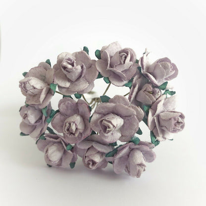 Mini Mulberry Paper Roses 15mm Flowers Wire Green Bendy Stem Card Making Craft