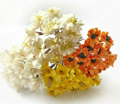 Sun Daisy Paper Flowers With Wire Bendy Stem For Card Making Craft Embellishment