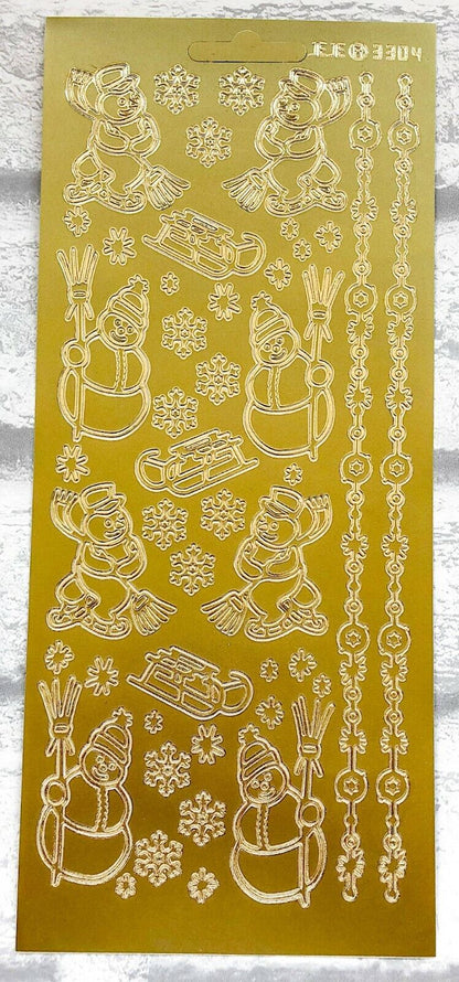 Christmas Peel Off Sticker Sheet Card Making Craft Assorted Snowmen & Borders