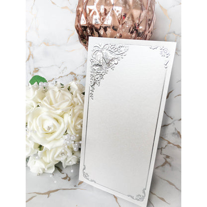 Tall DL Card Blanks White Pearl With Silver Wedding Bells 10pk - Clearance-The Creative Bride