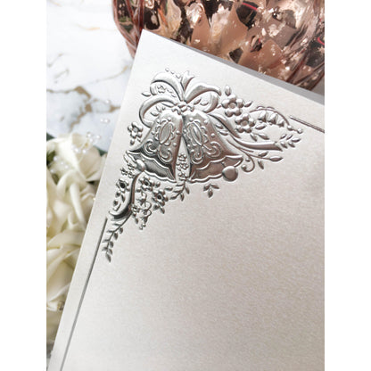 Tall DL Card Blanks White Pearl With Silver Wedding Bells 10pk - Clearance-The Creative Bride