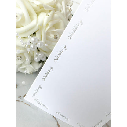 Tall DL Card Blanks Smooth White With Silver Foil Wedding Script 10pk - Clearance-The Creative Bride