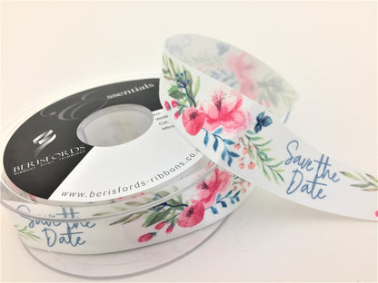 Berisfords Save The Date Satin Ribbon For Rustic Floral Wedding Invitations 25mm x 1m